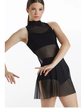 Weissman Power Mesh Mock Neck Overdress in Black sz MA